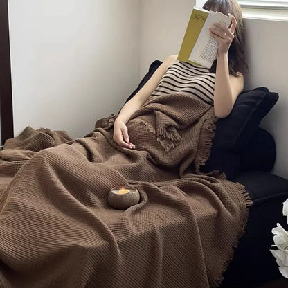 Crinkle Cotton Tassel Throw Blanket