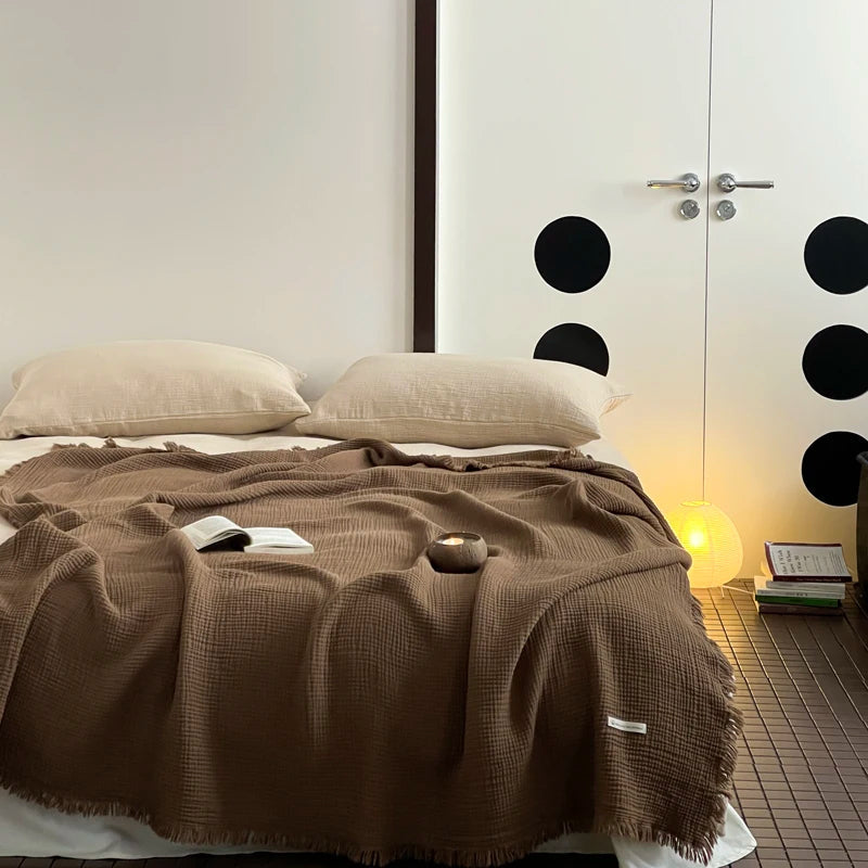 Crinkle Cotton Tassel Throw Blanket